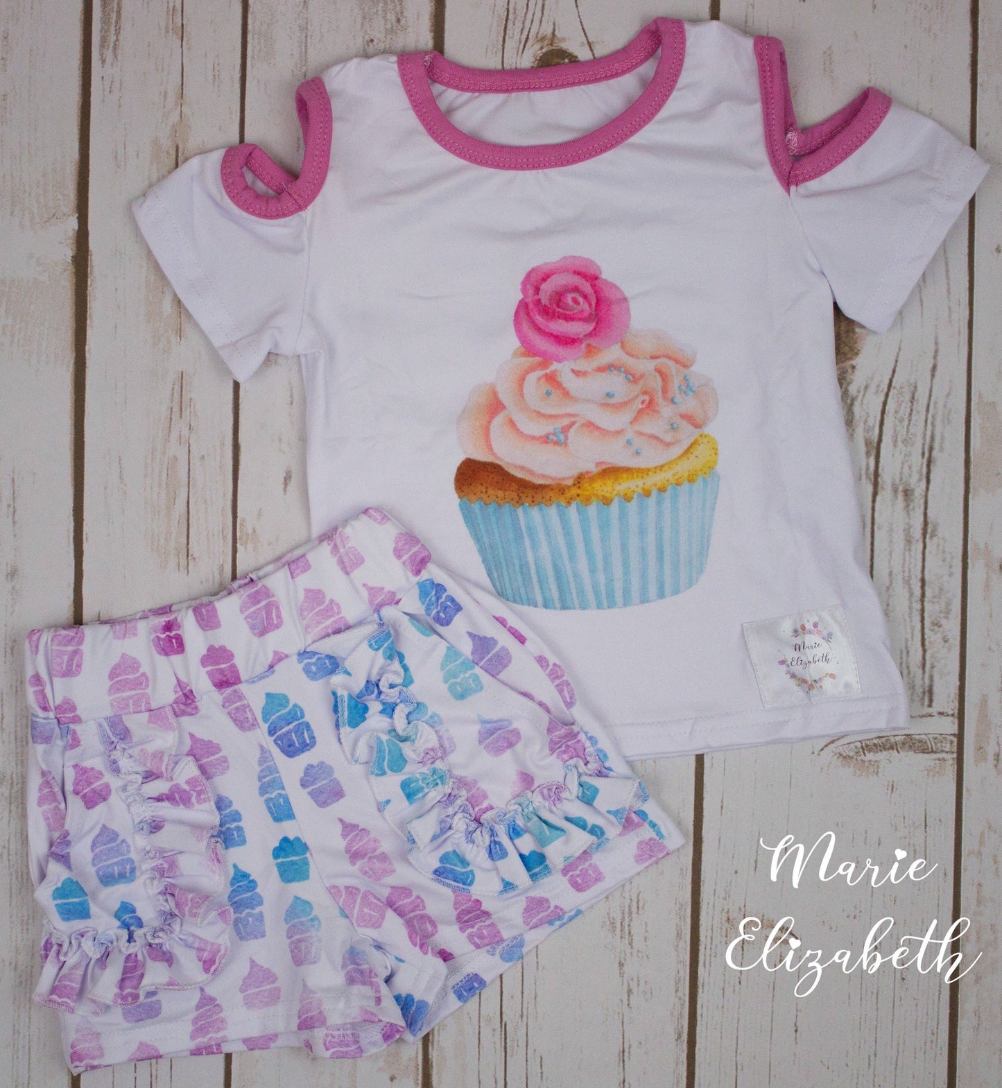 Cupcake Cold Shoulder Top with Ruffle Shorts: 2T